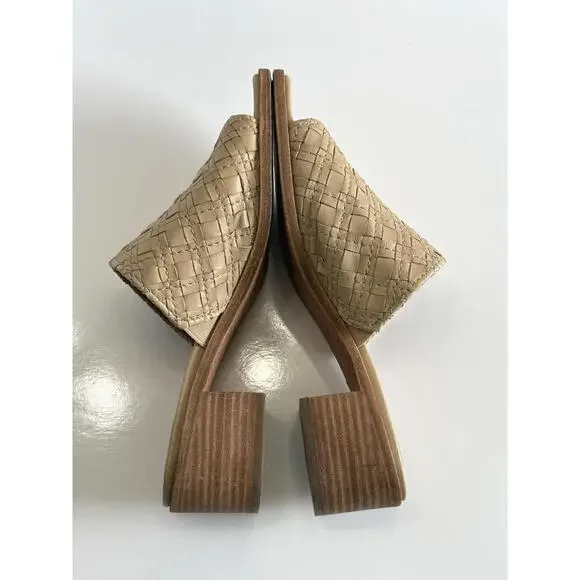 Frye Cindy Mules Women's Size 7.5M Cream Woven Leather Block Heel Slide Sandals - Picture 5 of 16